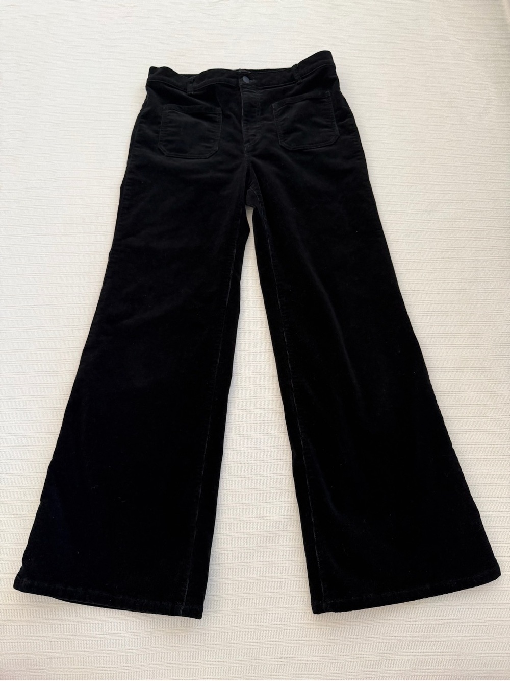 Ann Taylor High-Rise Corduroy Wide-Leg Pants Black Patch Pocket Size 10 BeS1